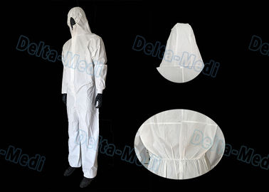 白いSFの使い捨て可能なフード付きのつなぎ服、反水使い捨て可能な安全つなぎ服