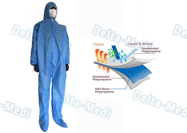 青く使い捨て可能な医学のつなぎ服、超音波継ぎ目のクラスIの使い捨て可能な仕事のスーツ